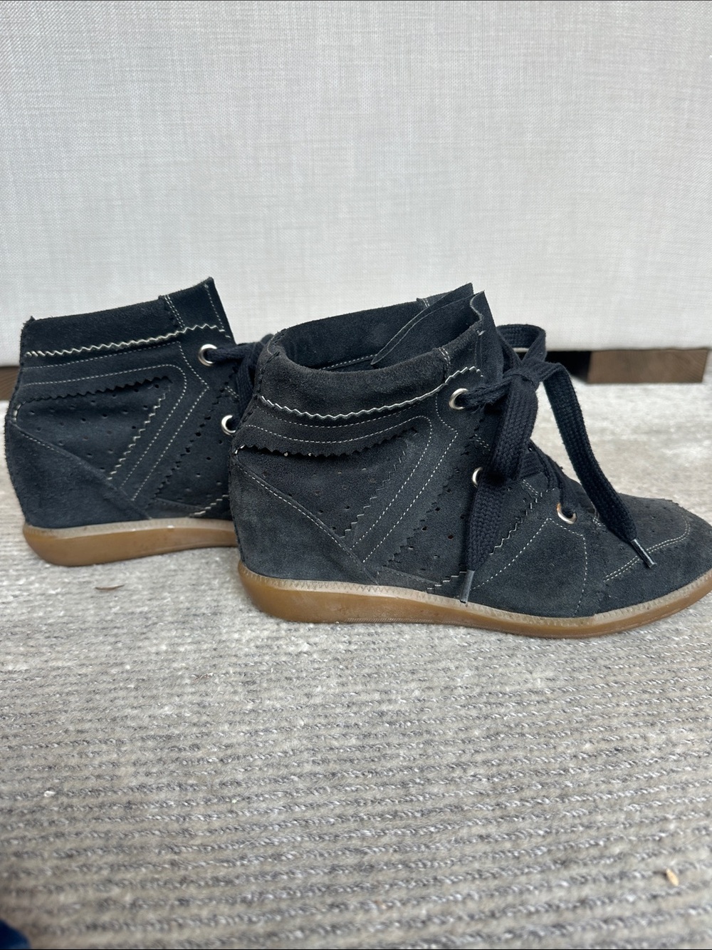 Isabel Marant Bobby Black Suede Wedge high top Sneaker Boots - Picture 5 of 8